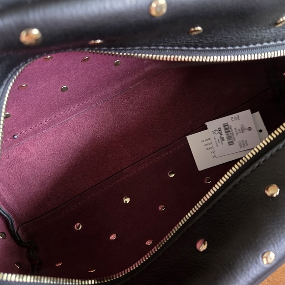 J. Crew Delphine Leather Studded Shoulder Bag Handbag Black Gold Tone Hardware - Picture 8 of 14